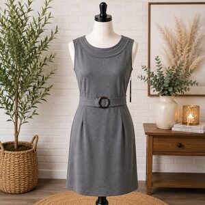 NWT Karin Stevens Grey Sleeveless Sheath Dress Belted Career Workwear Size 10